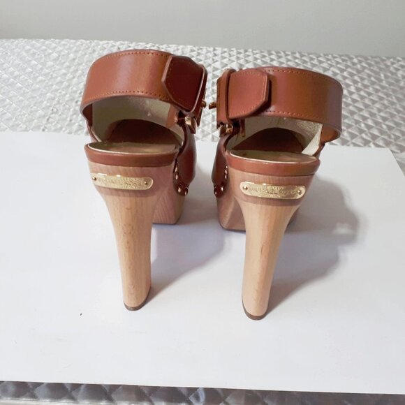 NWOT Michael Kors brown leather slingback clog heeled mule - Picture 11 of 13